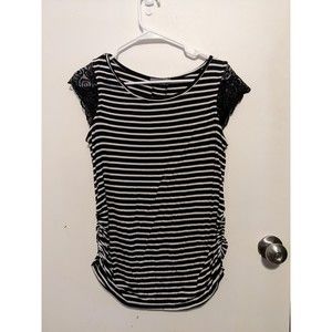 Loveappella Black and White striped maternity shirt